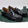 Men’s Genuine Leather Crocodile-Embossed Penny Loafers – Black
