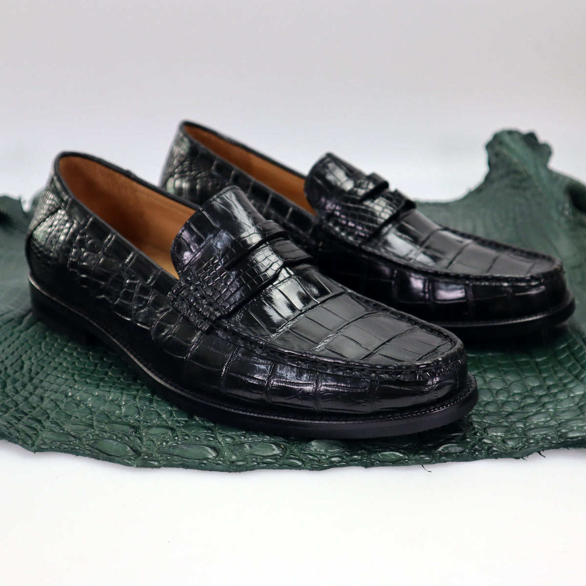 Genuine Leather Men's Shoes Black Alligator Slip-On Loafer Men Shoes Size 7-11US #901