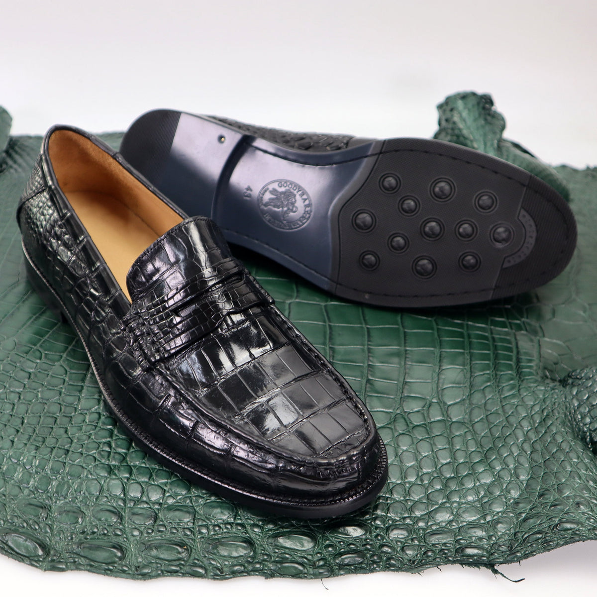 Genuine Leather Men's Shoes Black Alligator Slip-On Loafer Men Shoes Size 7-11US #901