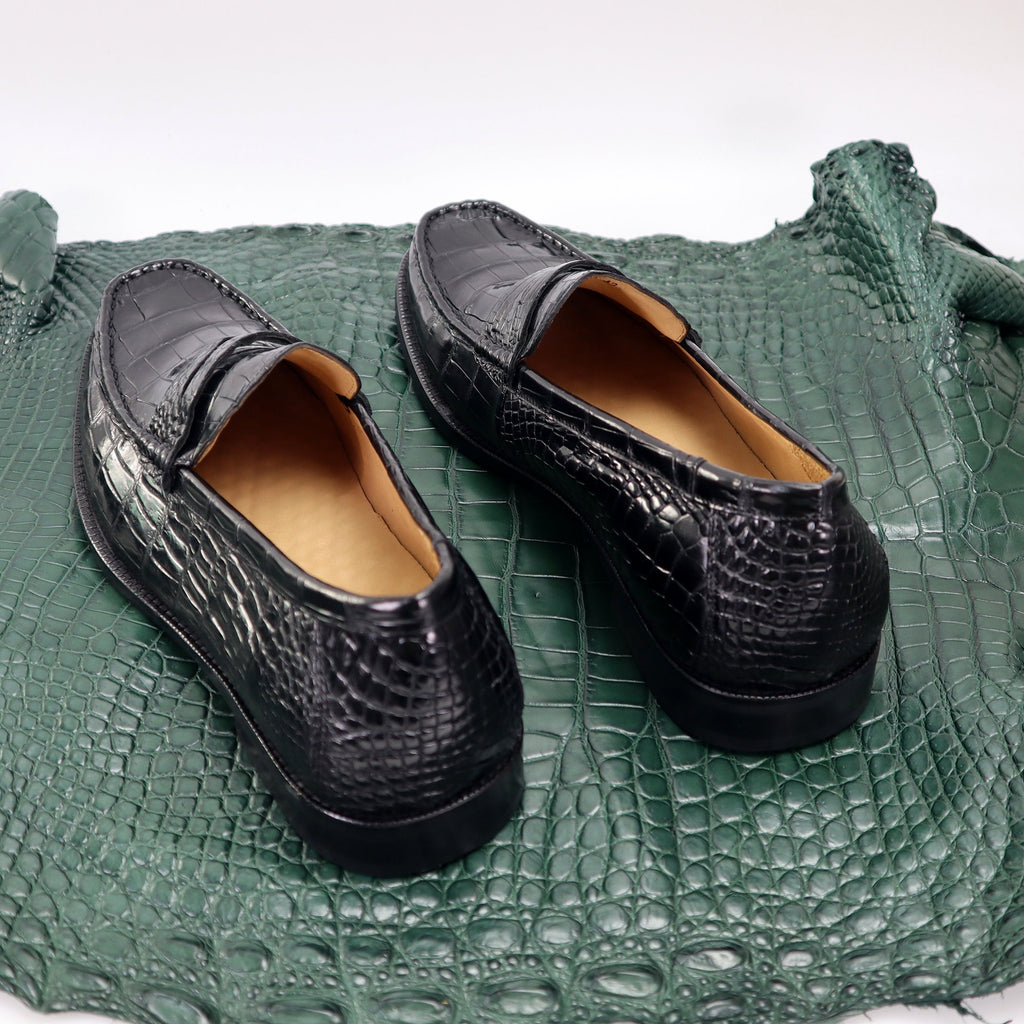Genuine Leather Men's Shoes Black Alligator Slip-On Loafer Men Shoes Size 7-11US #901