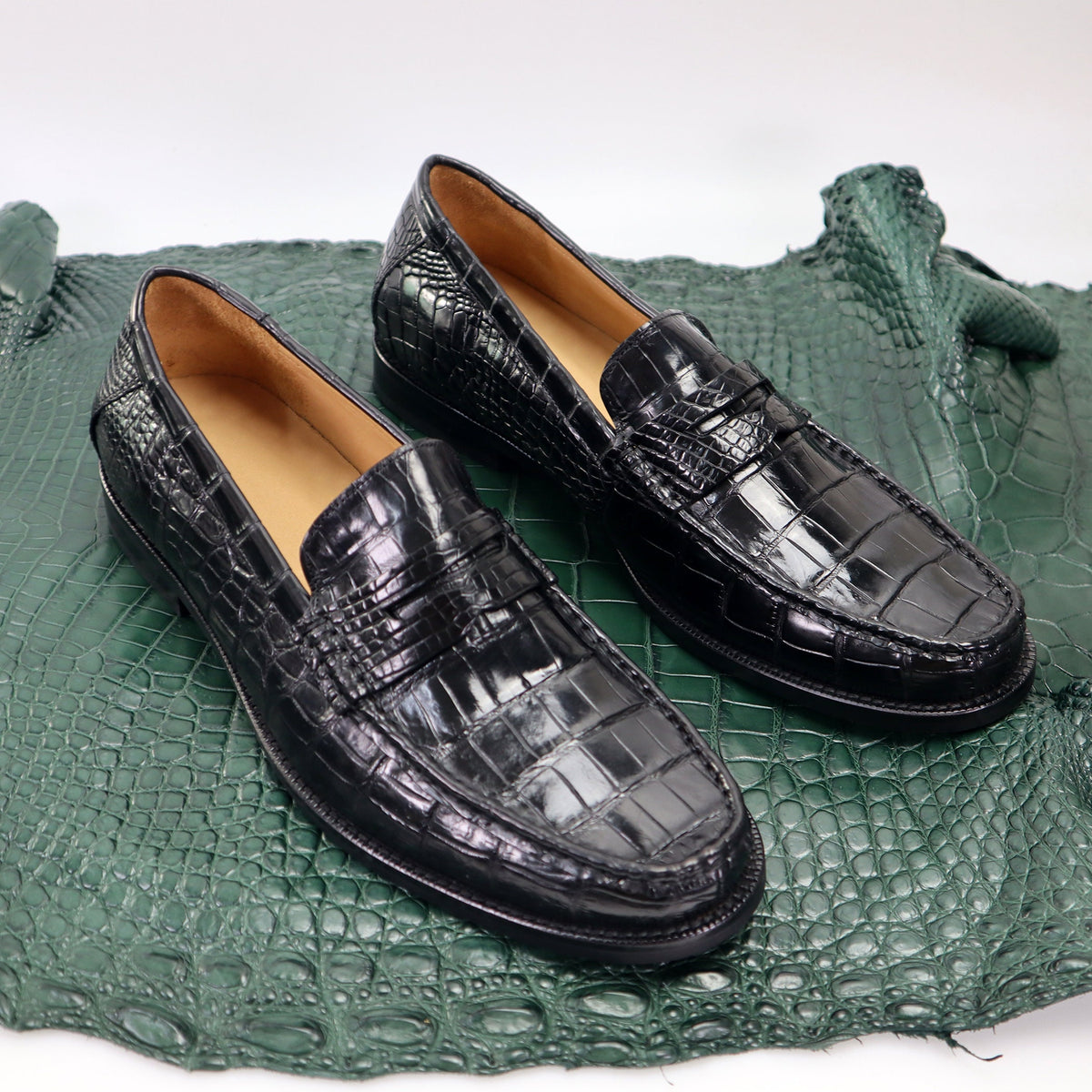 Genuine Leather Men's Shoes Black Alligator Slip-On Loafer Men Shoes Size 7-11US #901