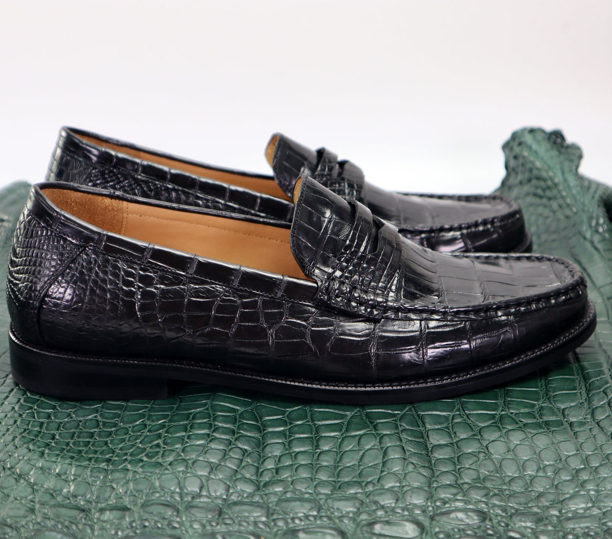 Genuine Leather Men's Shoes Black Alligator Slip-On Loafer Men Shoes Size 7-11US #901