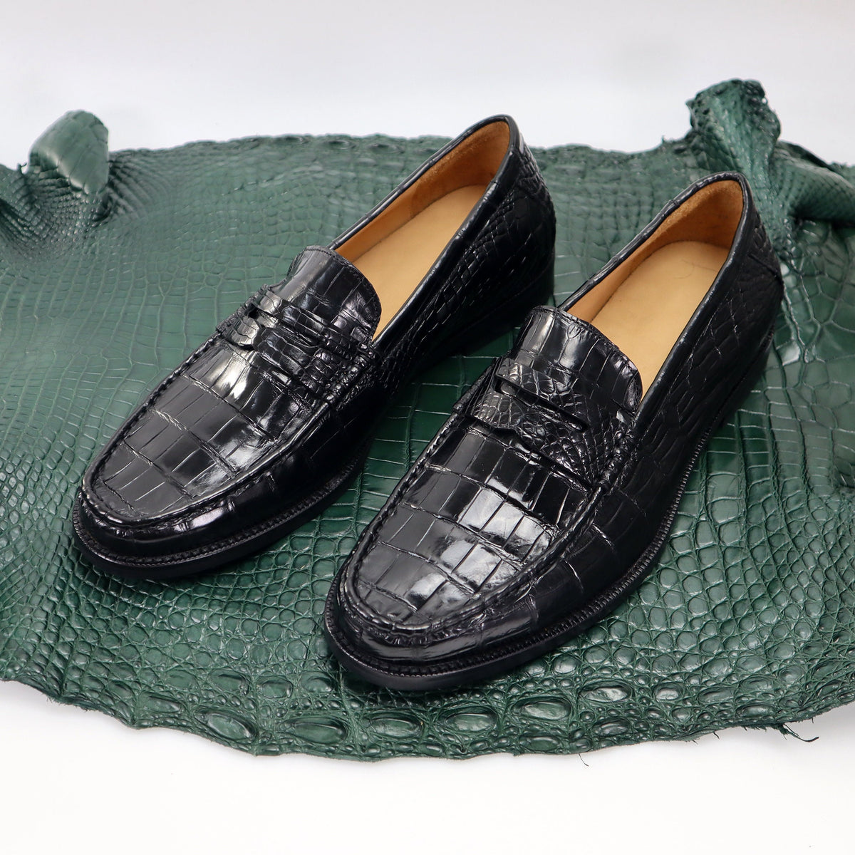 Genuine Leather Men's Shoes Black Alligator Slip-On Loafer Men Shoes Size 7-11US #901