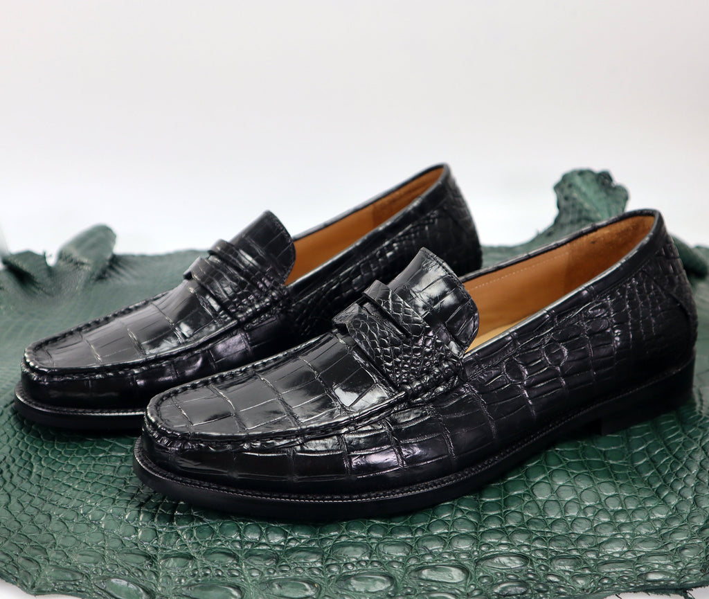 Genuine Leather Men's Shoes Black Alligator Slip-On Loafer Men Shoes Size 7-11US #901