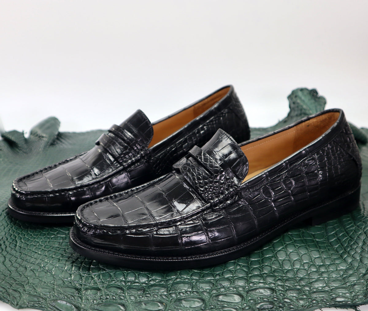 Genuine Leather Men's Shoes Black Alligator Slip-On Loafer Men Shoes Size 7-11US #901