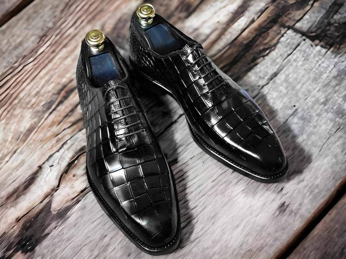 Etsy's Pick Handmade Alligator Leather Oxford Shoes – Whole Cut Lace-Up Dress Shoes Classic Formal Footwear.