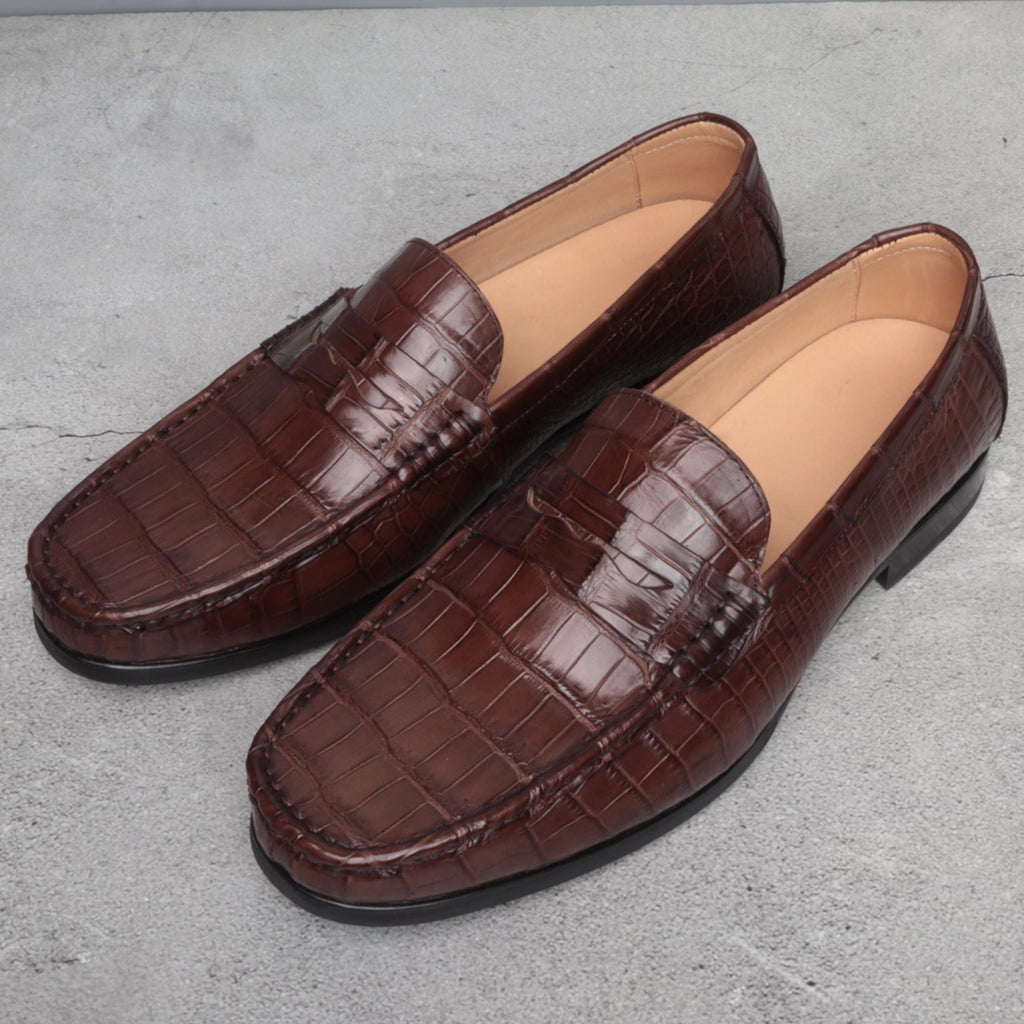 Genuine Leather Men's Shoes Black Alligator Slip-On Loafer Men Shoes Size 7-11US #901