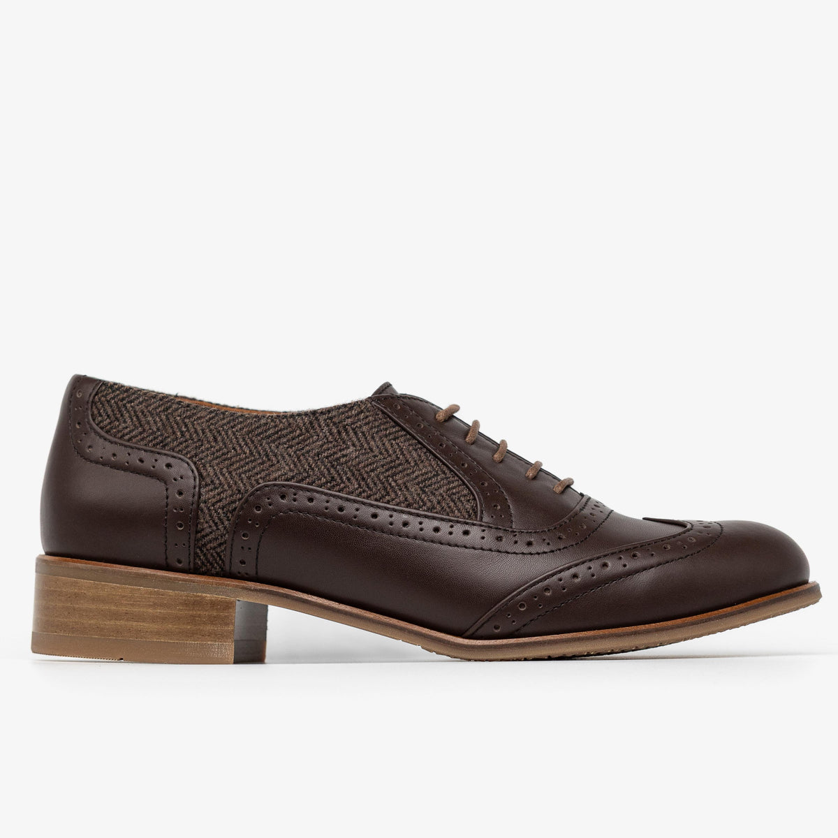 Leeds: Women's Handmade Brown Leather &amp; Tweed Oxford Shoes – Canvas Brogues, Customizable